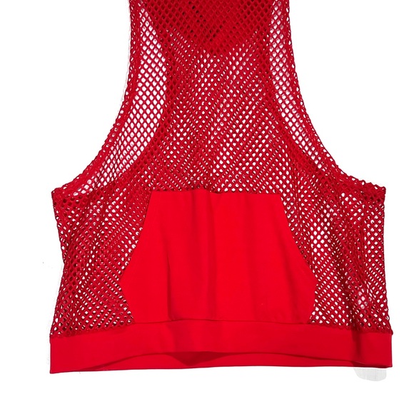 Open Mesh Hooded Mens Gym Tank Top with Pocked Pouch in Bright Red Size XL - Picture 5 of 5